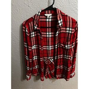 Lucky Brand Plaid Flannel Button Down Shirt Women's Size Small Red Soft